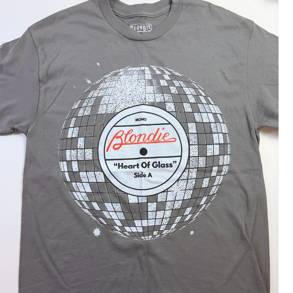 Blondie Heart Of Glass Disco Ball Graphic T-Shirt Grey Size Medium Band Tee